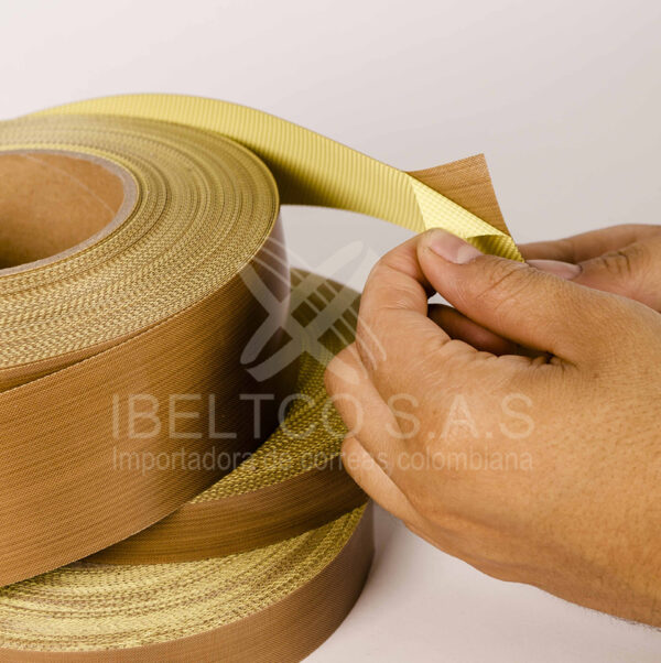 Tela teflón por rollos en fibra de vidrio con adhesivo